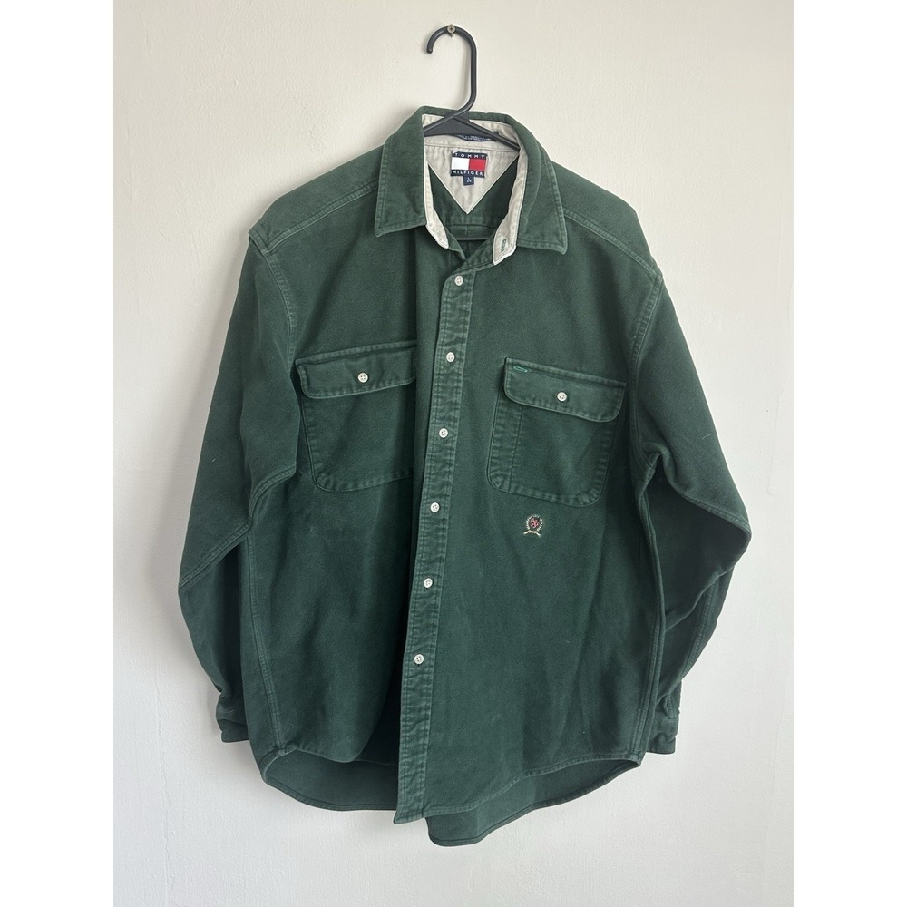 VTG 90s Tommy Hilfiger Heavy Chamois 100% Cotton Flap Pocket Size LARGE